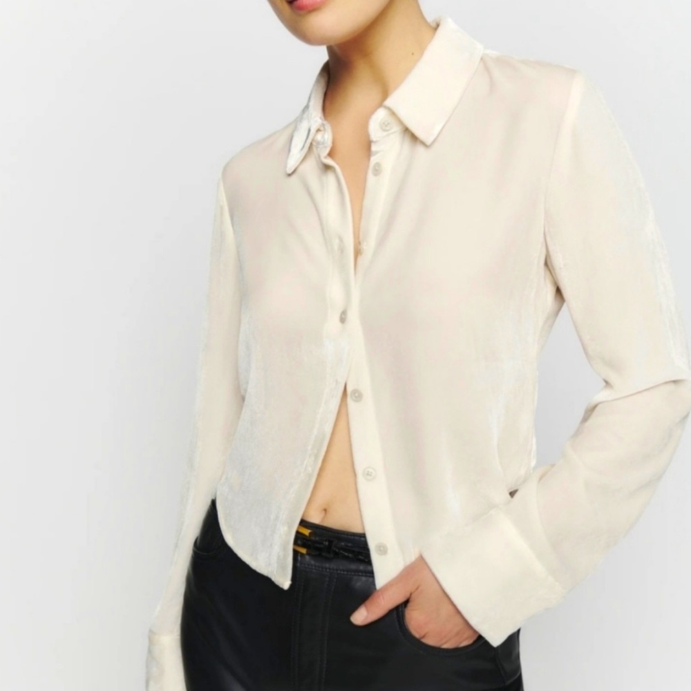 Reformation Cam Velvet Button Down Shirt , size L Brand New with Tags